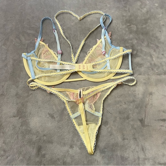 New! For Love and Lemons Pastel Papillon Underwire Bra & Thong Panty Set 10465 - Picture 6 of 12